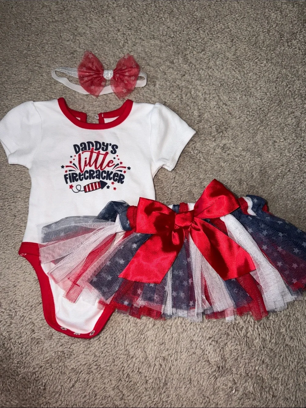 Baby Essentials 3-Piece Patriotic Infant Outfit - Red & White